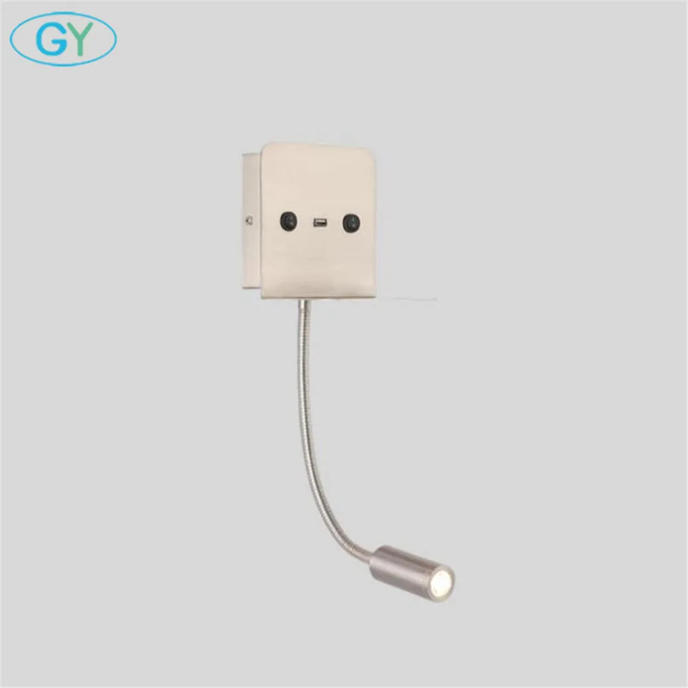 Черная на гибкой ножке светодиодная настенная лампа с usb разъемом для зарядки 3000K