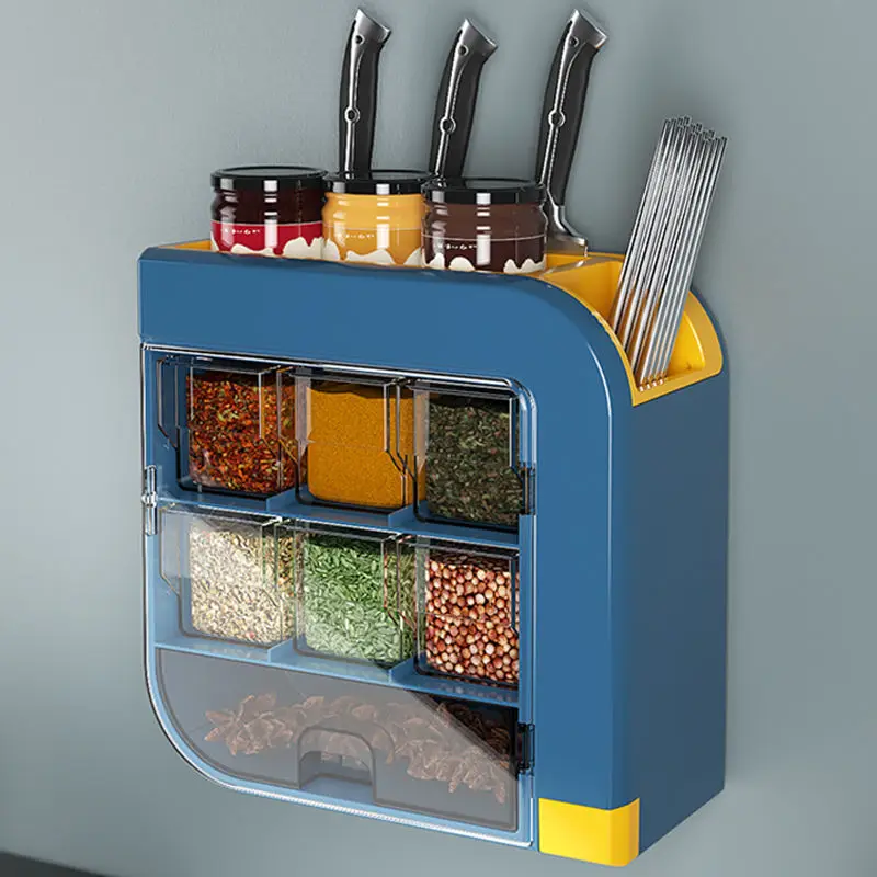 

Spice Box Set Household Combination Knife Holder Wall-mounted Drain Chopstick Holder Multifunctional Kitchen Seasoning Storage、