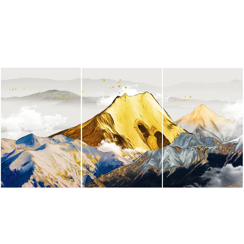 Китайский постер и холст с изображением облачного ландшафта Золотой горы для тройного украшения дома.