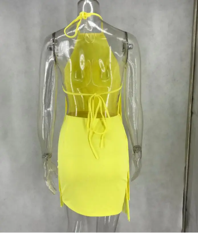 

Halter Tassels Beach Wear Women Swimsuit Cover Up Swimwear Bathing Suits Summer Backless Mini Dress Solid Pareo Cover Ups