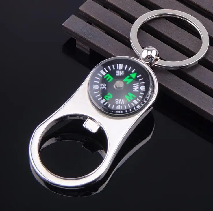 

Outdoor Compass Bottle Opener with Metal Key Ring Chain Keyring Keychain Metal Wine Beer Bottle Openers Bar Tool As Gifts