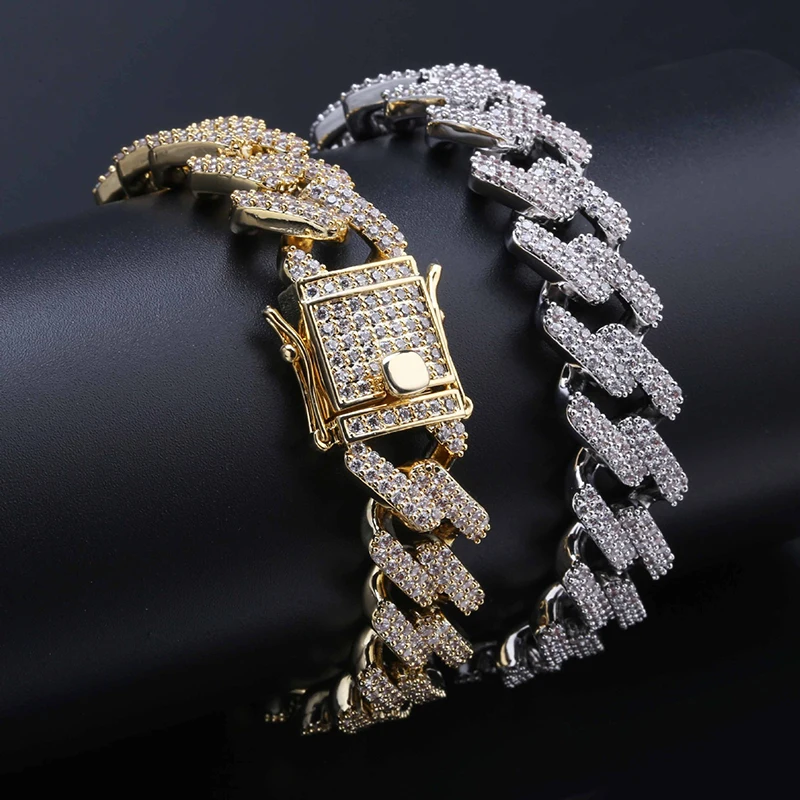 

Hip Hop 7inch 8inch Miami Curb Cuban Chain Bracelet For Men Bling Iced Out Gold Silver Color CZ Bracelets Bangles Jewelry