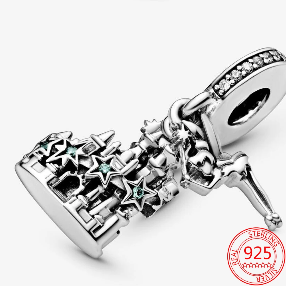 

Colgante de Castillo de ensueo mgico de plata de ley S925, abalorio de cuentas compatible con pulsera Pandora Original, acceso