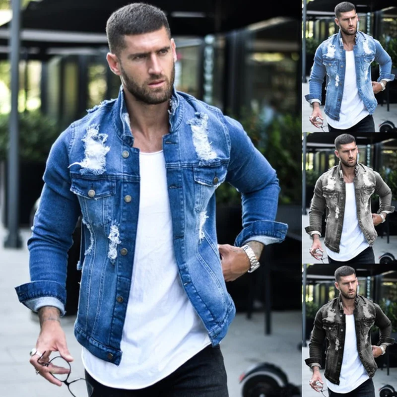 

Jeans Jakcet Coat Men Blue Black Denim Jackets Male 2021 Spring Autumn Men Clothing Streetwear Casual Slim Fit Jean Coat