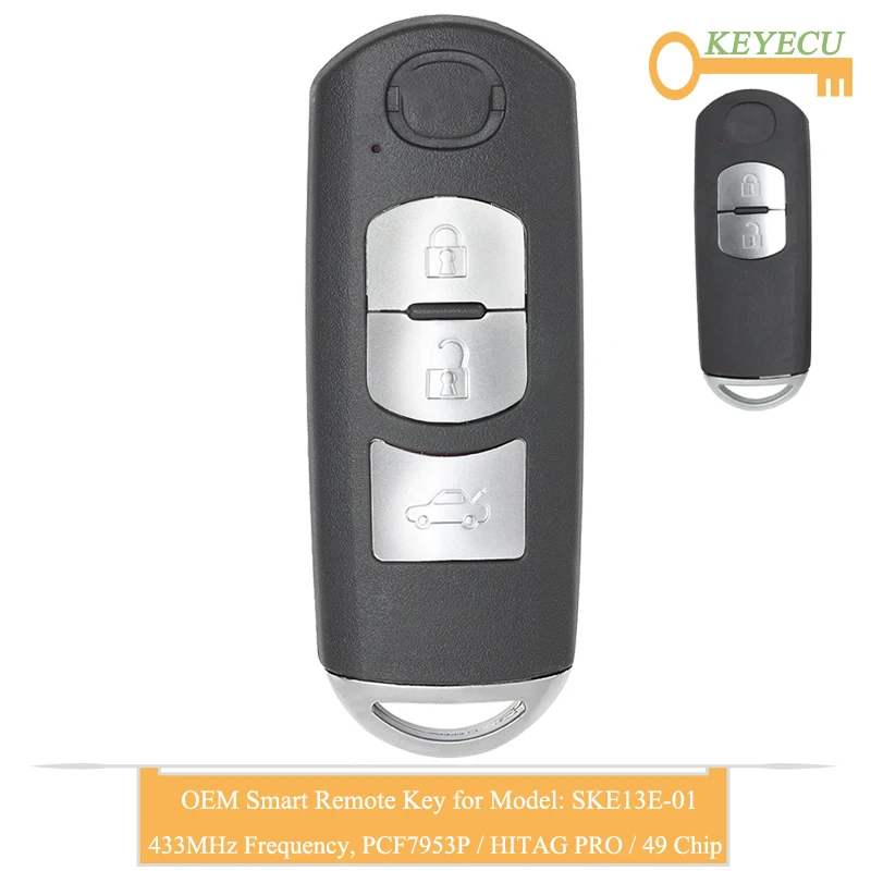 KEYECU OEM умный дистанционный Автомобильный ключ для Mazda Fob 2 3 Кнопка 433 МГц чип PCF7953P