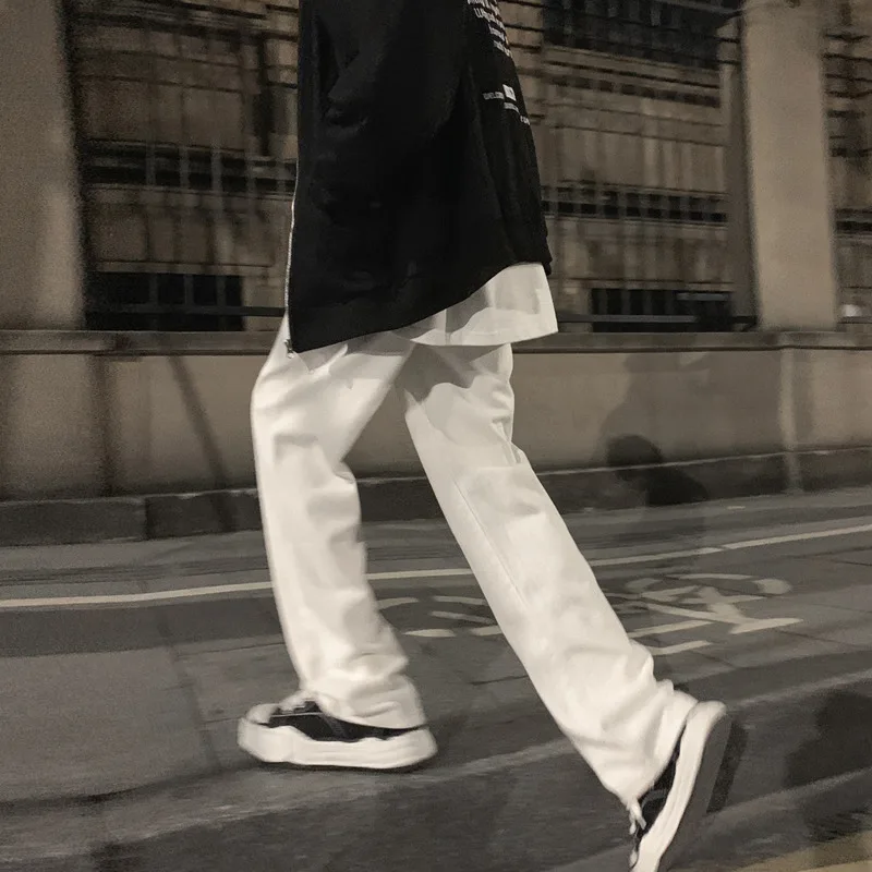 Cotton White Baggy Jeans Men Fashion Casual Wide-leg Jeans Men Streetwear Loose Hip-hop Straight Denim Pants Mens Trousers M-2XL