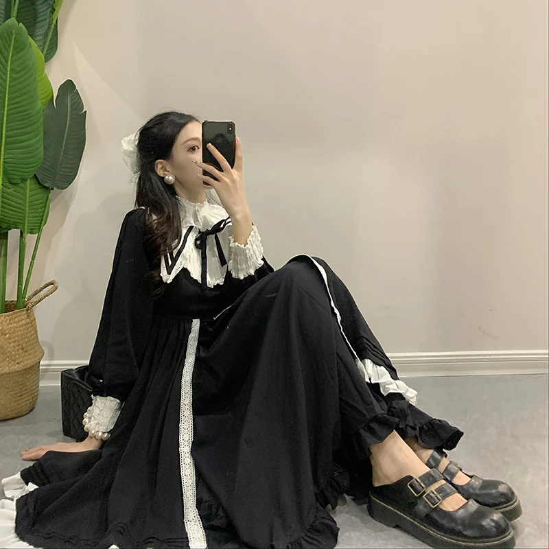Мягкое платье в японском готическом стиле для девочек винтажное черное