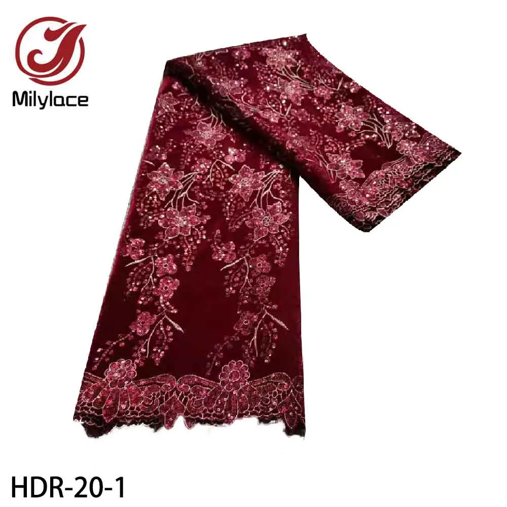 

Milylace African Velvet Lace Fabric High Quality Velvet Lace Embroidered Fabric with Sequins for Wedding Party HDR-20