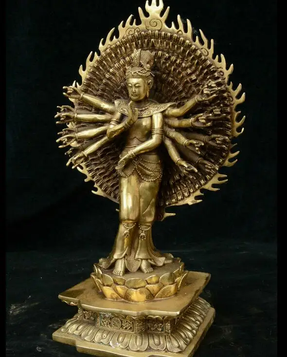 Китай тибетский буддизм латунь 1000 статуя богини Кван-Инь Авалокитешвара | Дом и