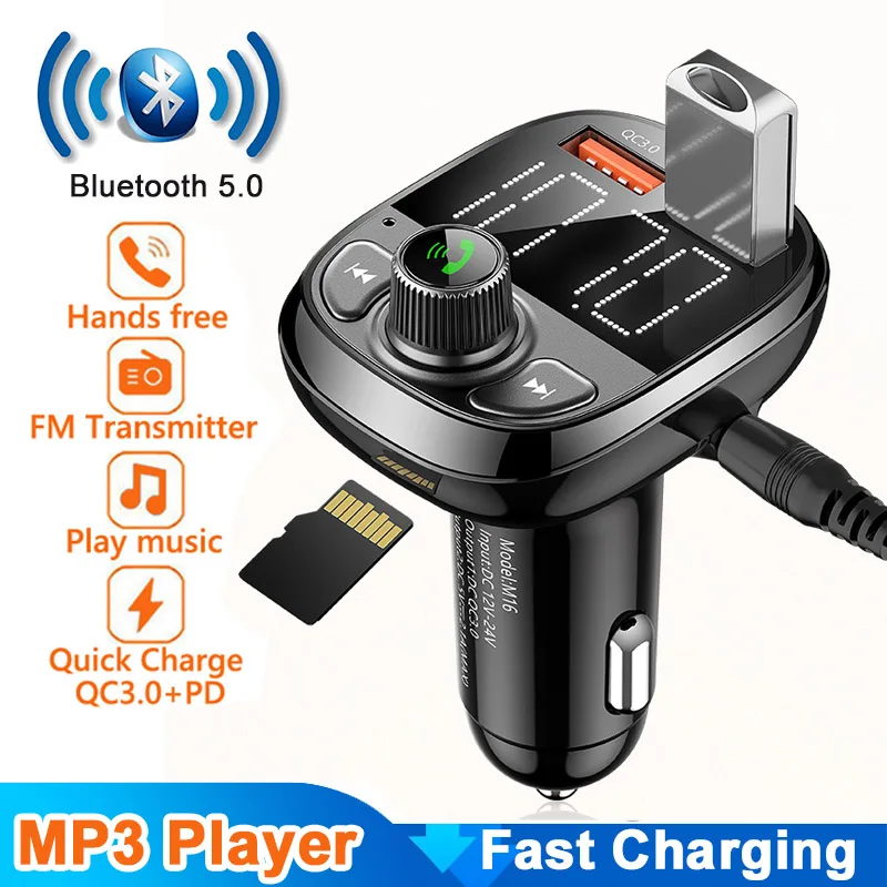 

Bluetooth Car FM Transmitter Handsfree QC3.0 USB Charger Mp3 Radio Adapter Kit Wireless Handsfree Audio Receiver Dual USB