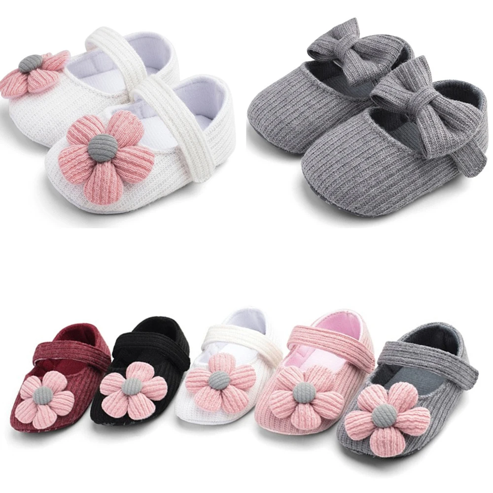 

0-18M Newborn Baby Girls Boys Crib Shoes Cotton Flowers Hook Soft Cork Baby Shoes 6 Colors