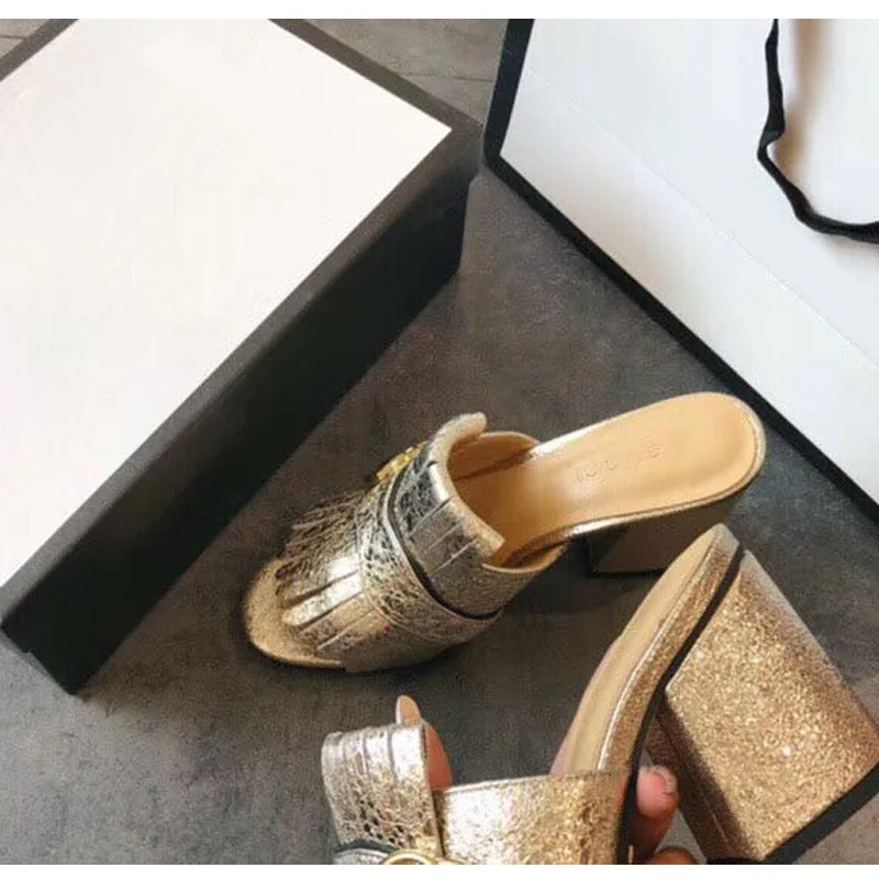 

European station leather high heels luxury famous brand women's shoes retro fashion tassel high heels women's shoes size 35-42