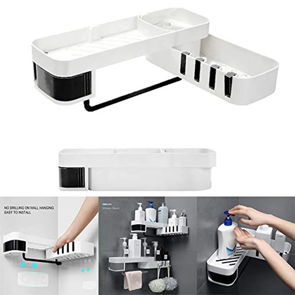 

Corner Shower Shelf Bathroom Shampoo Holder Kitchen Storage Rack Organizer Wall Mounted Corner Bath Tray Basket Without Drilling