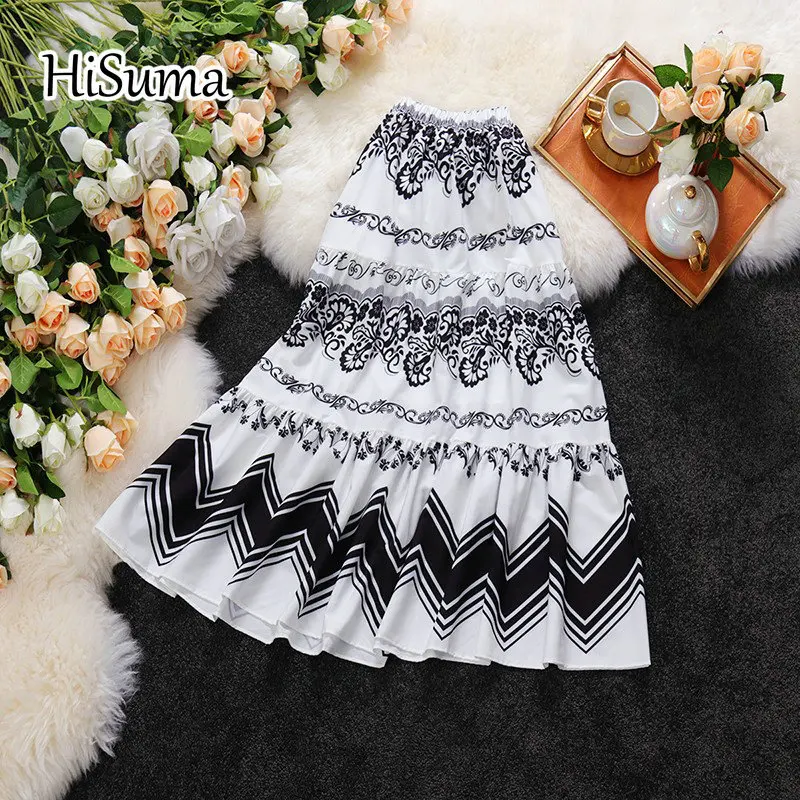 

2021 summer New Female chic print chiffon A-line Skirt Women's Elegant Hight Waist skirts