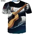 Мужская футболка с коротким рукавом KYKU, Повседневная футболка с коротким рукавом, с принтом астронавта и музыки в стиле панк-рок, большие размеры, лето