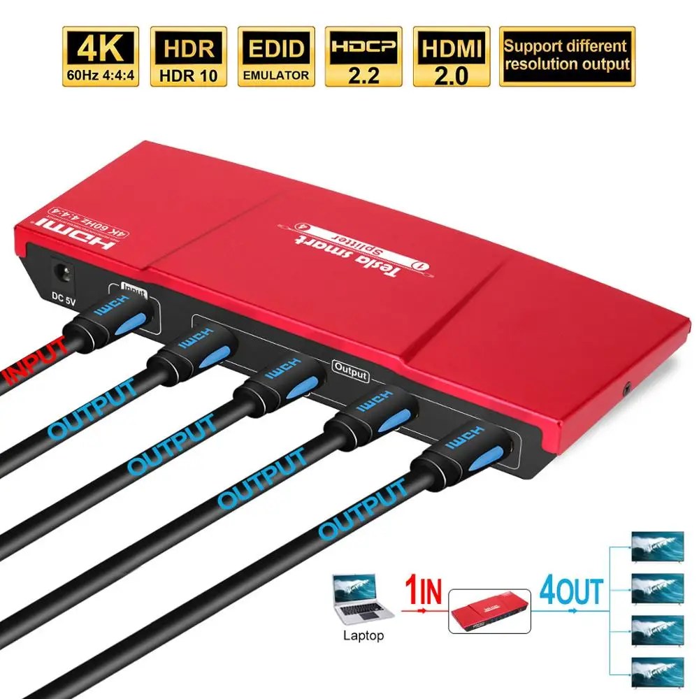 4K HD HDMI разветвитель 1x4 4 порта HDMI 1x4 HDMI2.0 до 4K@ 60 Гц HDCP2.2 3D HDR10 HDTV DVD PS3 Xbox