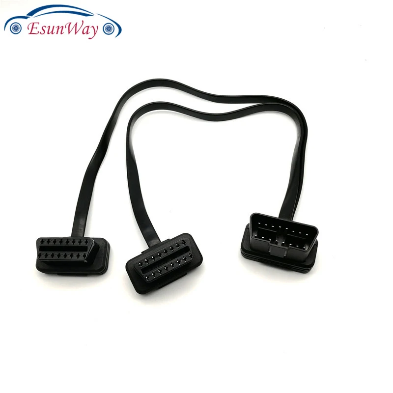 Новое поступление! Плоский+ тонкий, как лапша OBDII OBD-II OBD 2 OBD2 16 Pin ELM327 мужчин и женщин Y сплиттер локоть удлинитель