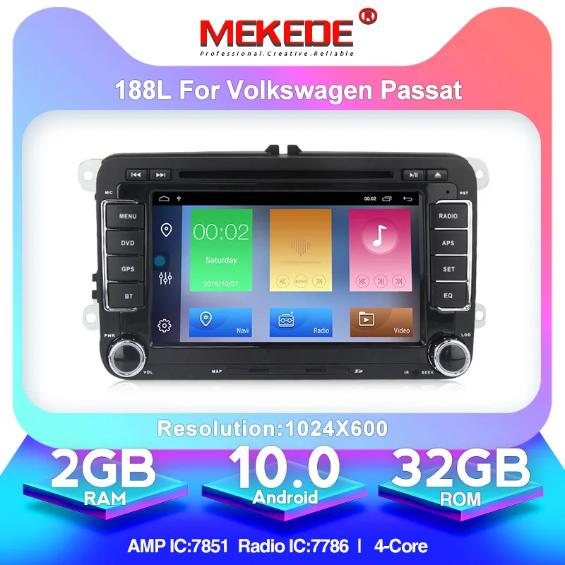 Четырехъядерный автомобильный DVD проигрыватель 2 din Android 10 0 7 дюймов GPS радио для VW