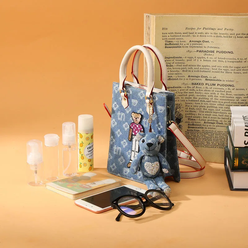 

Canvas small square bag women spring new fashion all-match mini denim blue shoulder messenger bag women