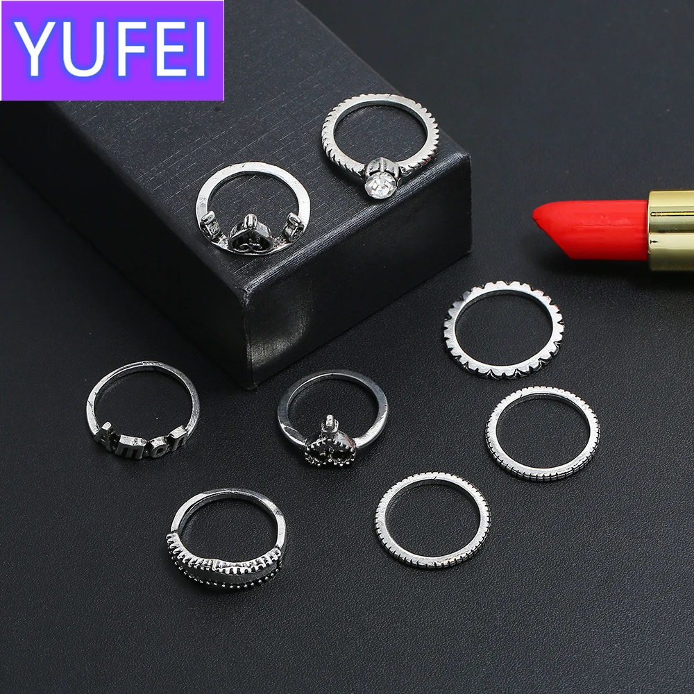 

Tocona Vintage Butterfly Moon Joint Ring Sets for Women Men Boho Lotus Shell Heart Wing Geoemtric Rhinstone Jewelry Anillo