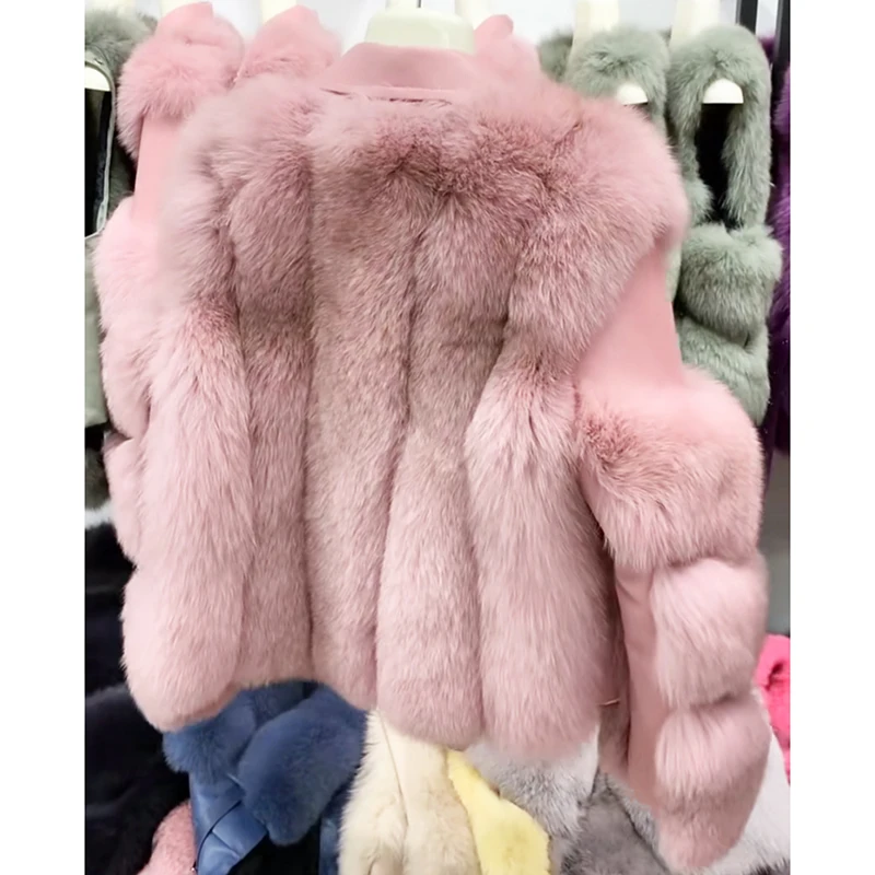 Office Lady Faux Fox Fur 2021 Winter New Fashion Women Short Zipper Jacket Female Stitching Model One Fur Parkas Overcoat