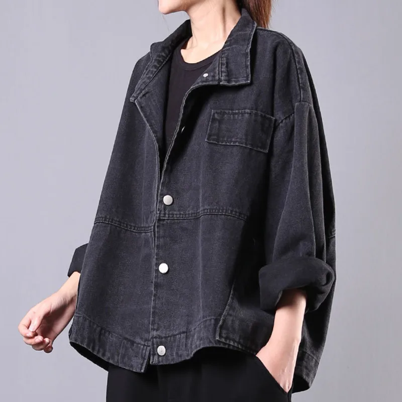 Джинсовая куртка женская с длинным рукавом Повседневная Свободная из денима