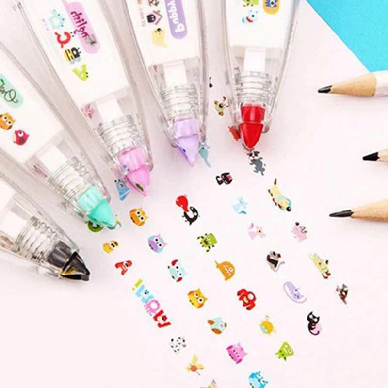 1Pcs Lace Correction Tape Animal Pattern Decorative &amp 15Pcs Colorful Zipper Mesh Pouches Rainbow Stripe Bag |