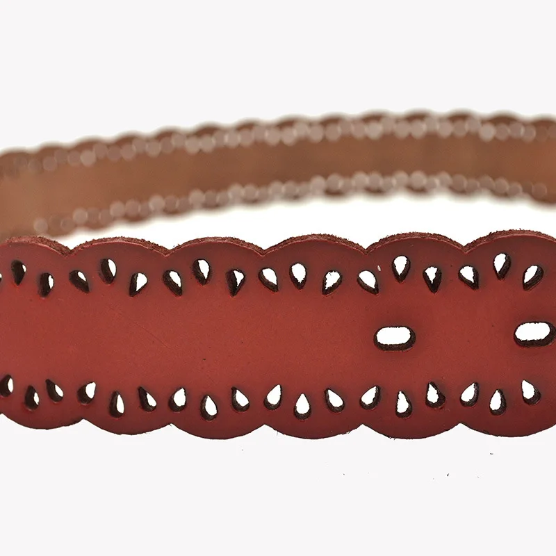 Женский ремень из натуральной кожи коричневый с цветочным принтом для платьев и