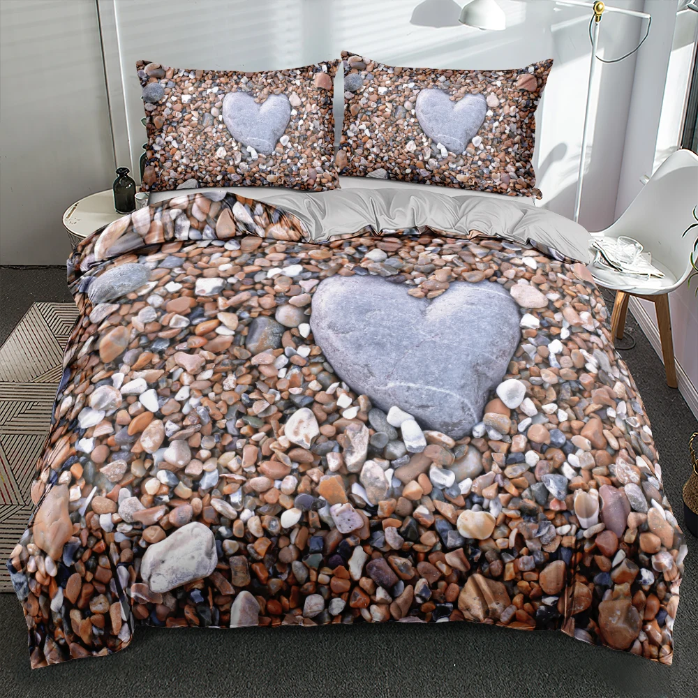 

Duvet Cover and Pillowcase Heard Stones Bed Linen Set Bedding Sets Quilt/Comforter Shell King Queen Double Single Home Textiles
