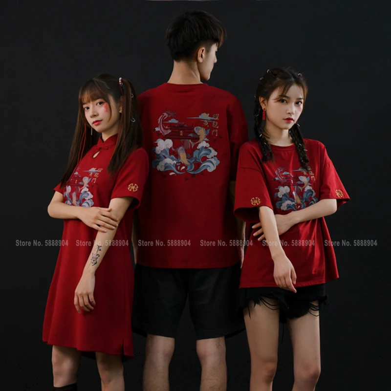 Мужская и Женская Повседневная футболка с вышитым принтом в китайском стиле