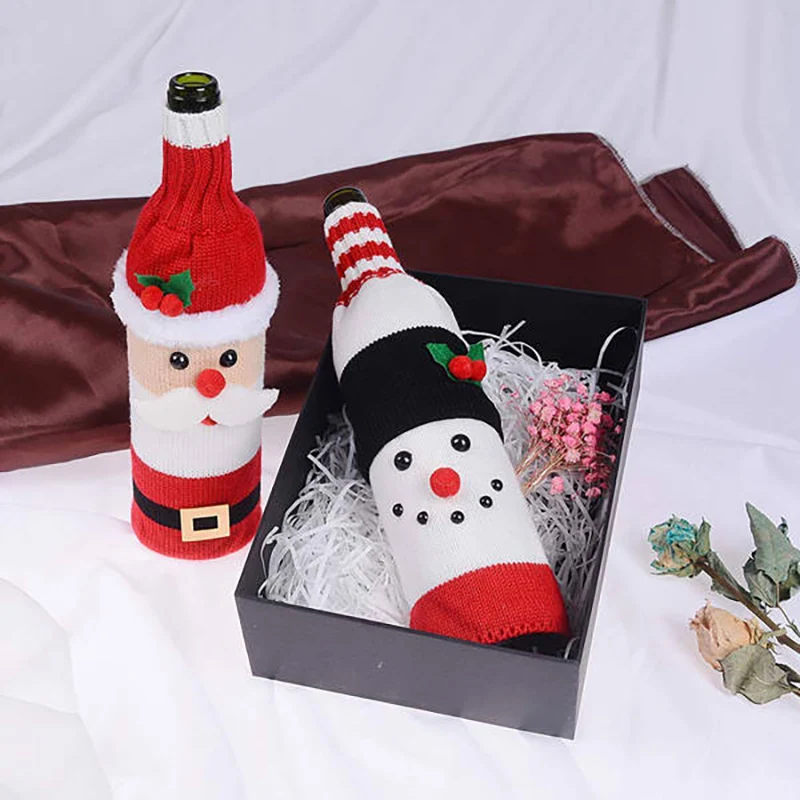 

2 Pcs Christmas Wine Bottle Cover Knitted Sweater Covers Set for Christmas Decorations