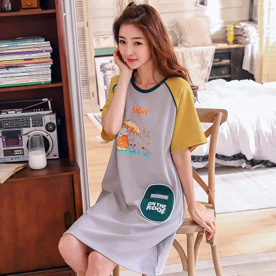 nightgown women Хлопковые ночные рубашки, женские летние хлопковые пижамы, Женская мультяшная Ночная сорочка, Сексуальное Женское ночное белье размера плюс, домашнее платье, M-3XL для сна - Цвет: nightgown women