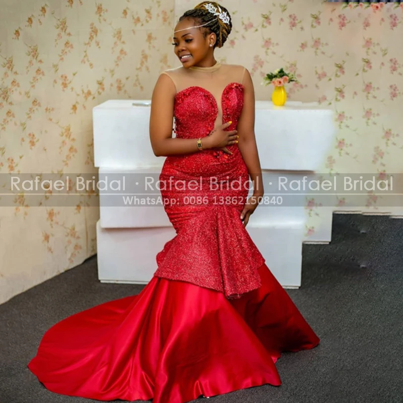 

2021 Многослойные Длинные Русалка Выпускные платья с красным, расшитым блестками, из прозрачной ткани в африканском стиле на высоком каблуке,...