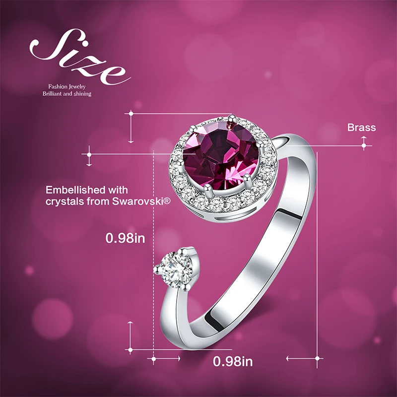 Cdyle, женское блестящее вращающееся кольцо с фиолетовым кристаллом от Swarovski, регулируемые свадебные кольца серебряного цвета для девочек, Роскошные бренды