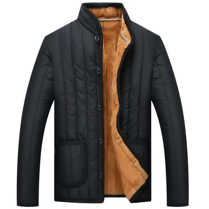 Winter New  Middle-Aged Elderly Cotton-Padded Jacket Stand-Up Collar Plus Velvet Thick Padded Jacket