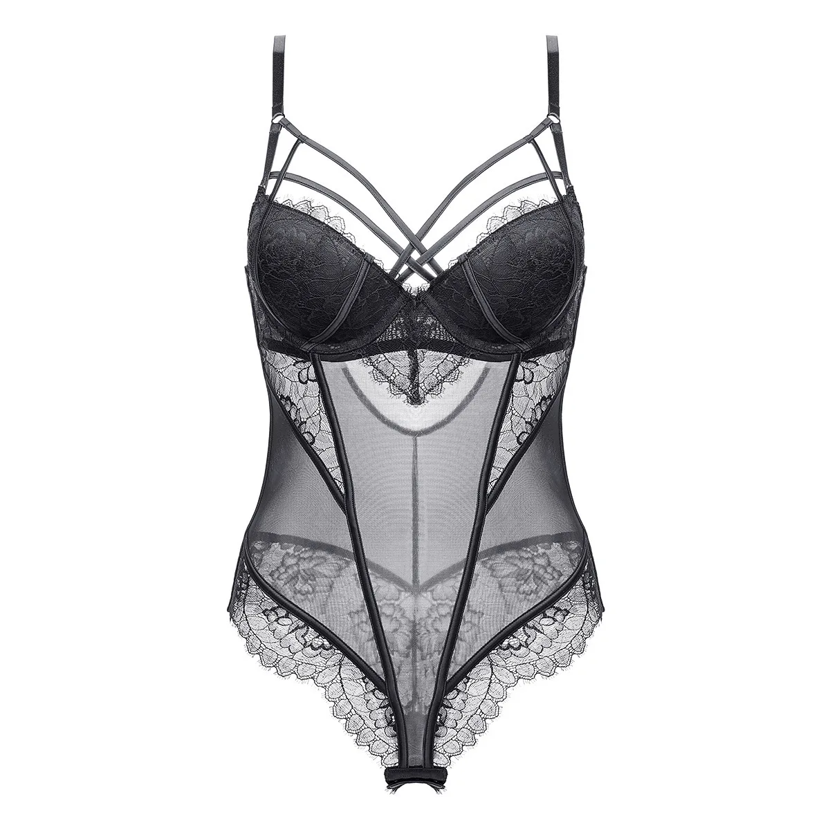 seductive lace one-piece clothes gather to slim body and raise buttocks sexy transparent European and American BODYSUIT