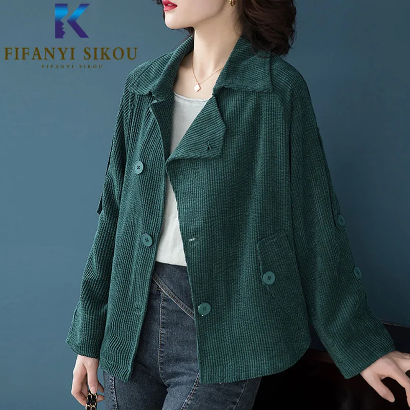 

Куртка женская Вельветовая, однобортная, с отворотами и длинным рукавом, весна-осень, 2020