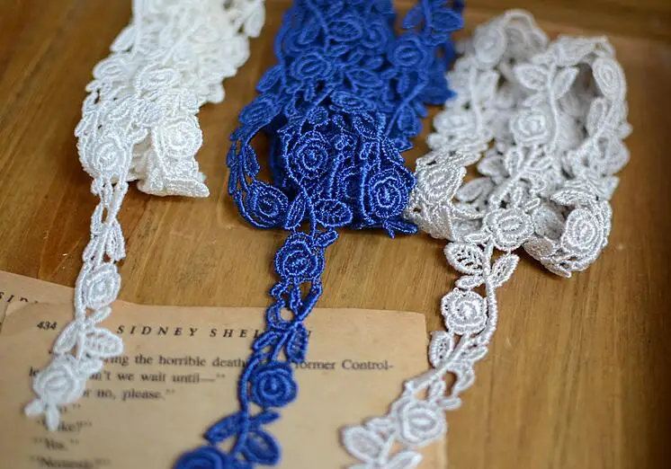 5 метров белый синий цветок кружевная отделка вязаная Свадебная вышивка сделай