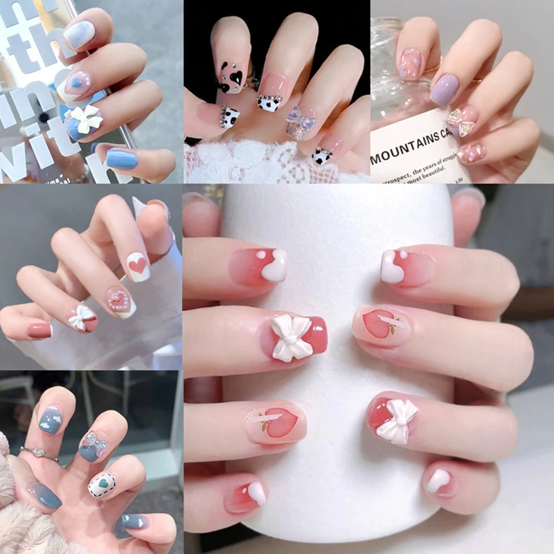 

24PCS/Set Mid-length Stiletto Nail Tips Gradients Wear Full Cover Paragraph Fashion Manicure Patch False Fingernails For Girls