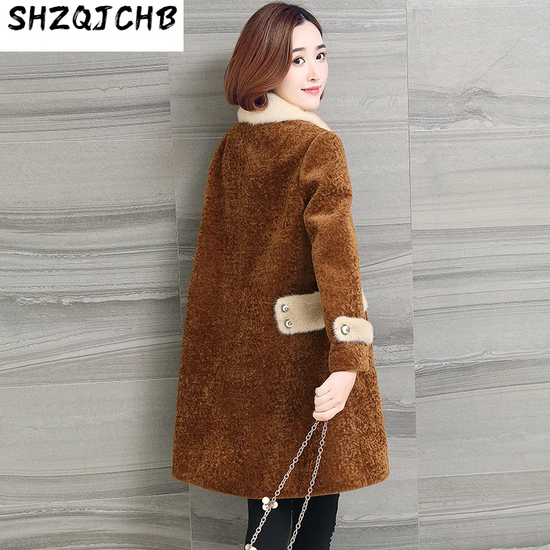 

SHZQ 2021 новая женская одежда из овечьего меха средней и длинной шерсти норкового воротника пальто ветровка модное толстое пальто