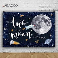 laeacco universe space backgrounds cartoons rocket moon sparkling stars meteorite baby birthday customized photography backdrops