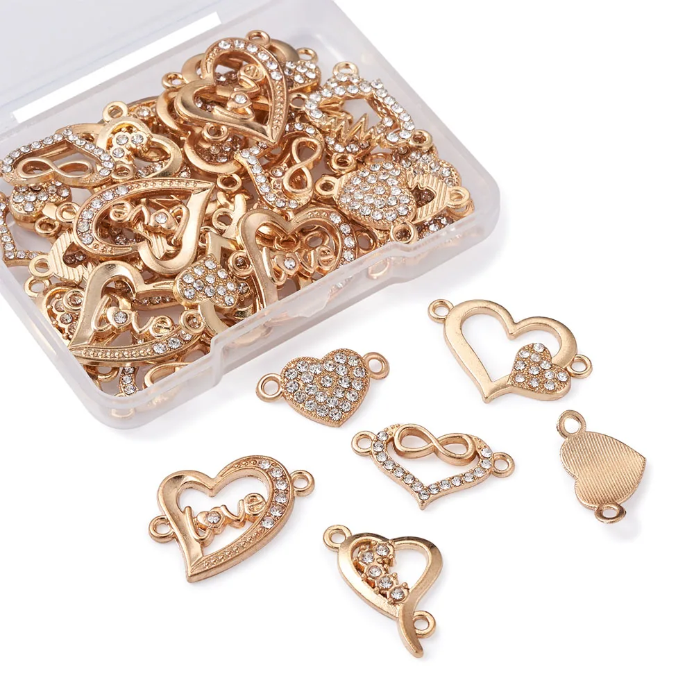 

1Box Alloy Rhinestone Crystal Heart Connectors Charms Heart with Love Links For DIY Handmade Bracelet Jewelry Making Accessories