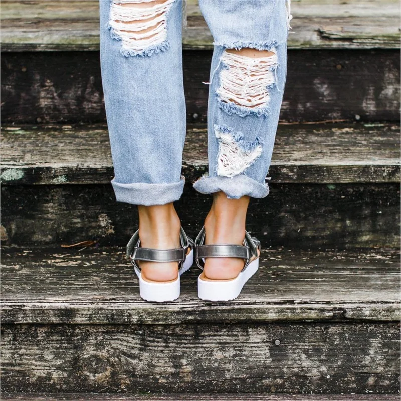 Женские сандалии на плоской подошве Новинка 2020 года Сезон лето Однотонная