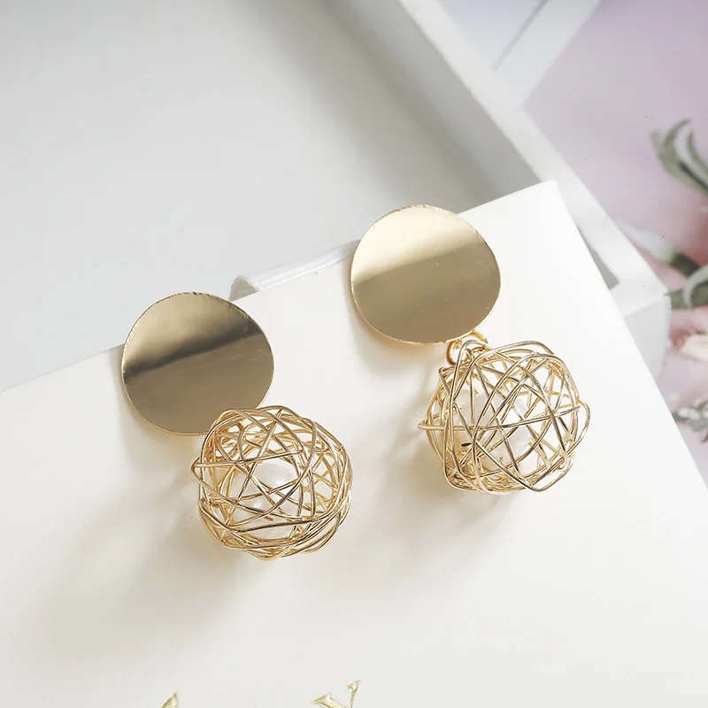 Женские винтажные серьги с подвеской большие геометрические золотого цвета