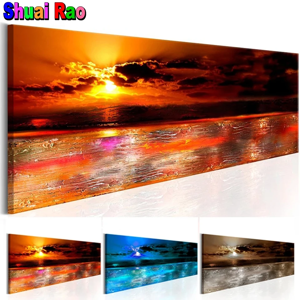 

Картина с изображением Морского Пейзажа, заката, ночного вида, полная вышивка, подарок 5D, пейзаж, «сделай сам», бриллиант, Ститч, украшение дл...