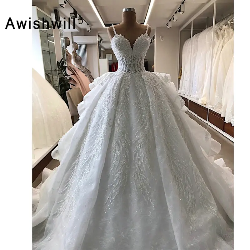 

Свадебное платье для невесты, кружевное платье на бретельках-спагетти с аппликацией и открытой спиной, свадебное платье принцессы, Новое по...