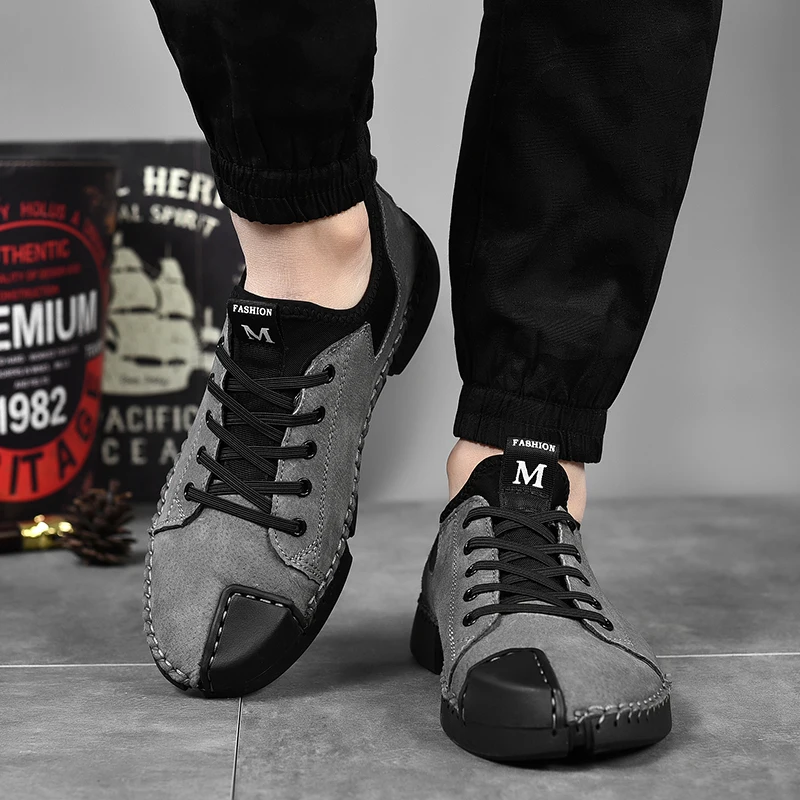 Удобная мужская повседневная обувь Мужская на шнуровке Качественная замшевая