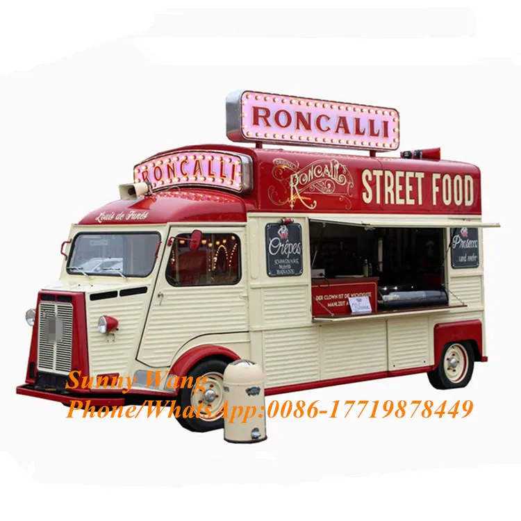 Винтажный фургон автобус гамбургерами ретро трейлер для еды грузовик