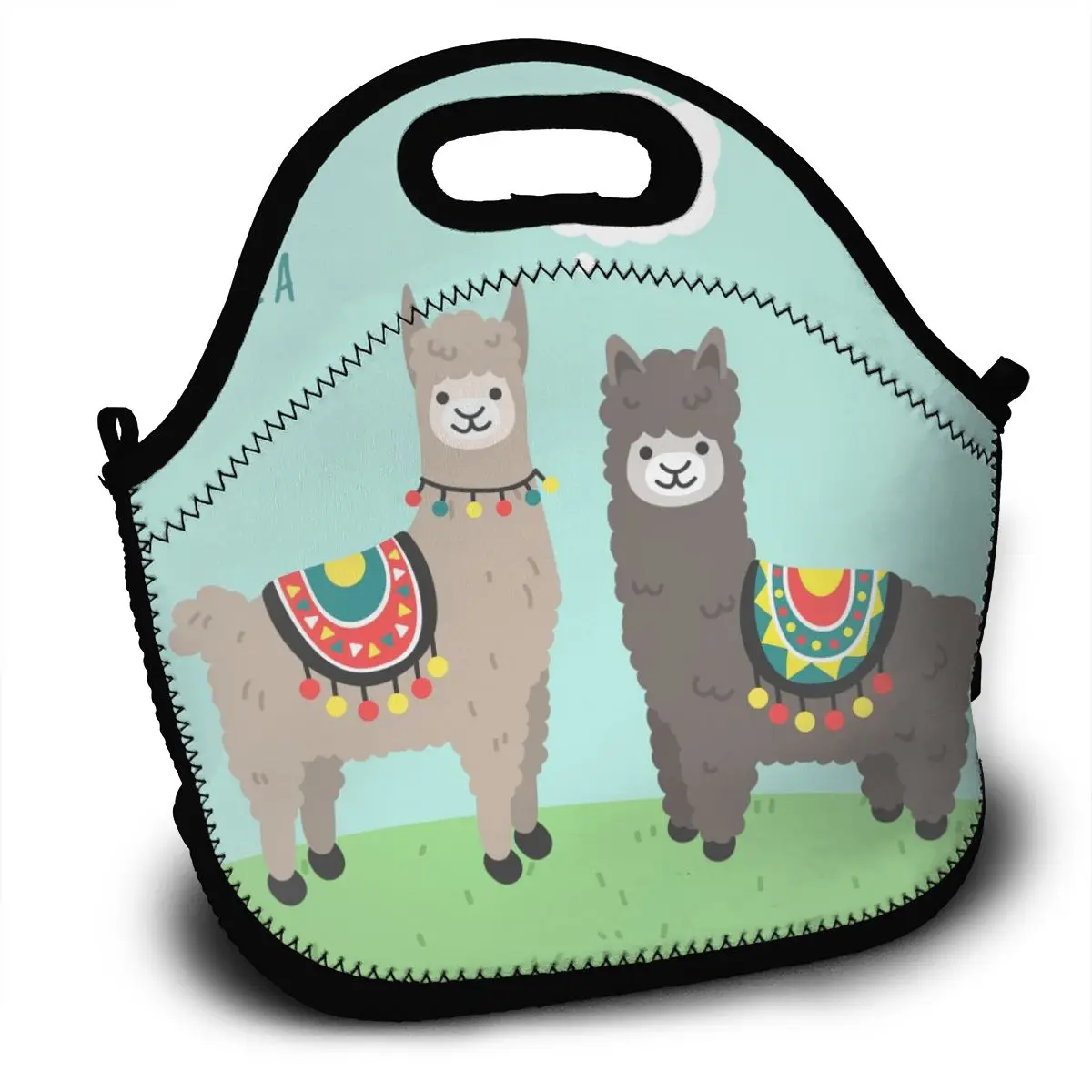 

OLN 2020 новая сумка для ланча Лама и альпака влюбленные стоя на зеленой траве изоляция холодная термальная удобная сумка для отдыха