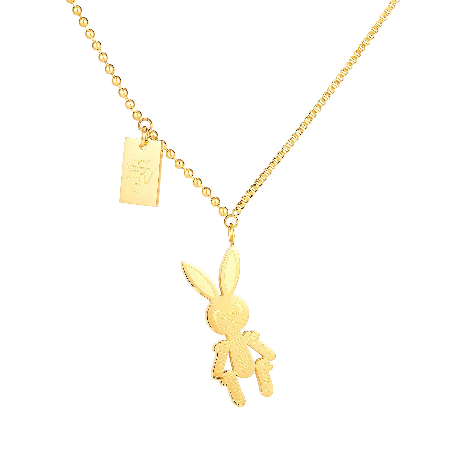 

OPK 2020 New Womens Necklaces Unique Rabbit Tag Clavicle Link Chains Rose Gold/Steel/ Gold Stainless Steel Pendant Jewelry 1727